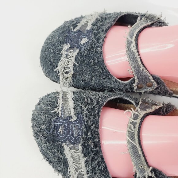 Birki's Women's Black Maria Fuzzy Denim Slip-On Casual Clogs Size US 7 - Picture 3 of 5